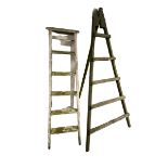 Vintage/decorative wooden garden ladders.easel and stands, a garden water pump and a decorative