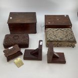 Collection of wooden boxes to include an Anglo Indian profusely carved Camphor Wood box, jewellery