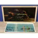 A Cuneo Train print and oil on board, signed Deakin