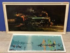 A Cuneo Train print and oil on board, signed Deakin