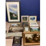 A collection of framed artworks to include C19th oil on canvases, still life etc