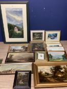 A collection of framed artworks to include C19th oil on canvases, still life etc