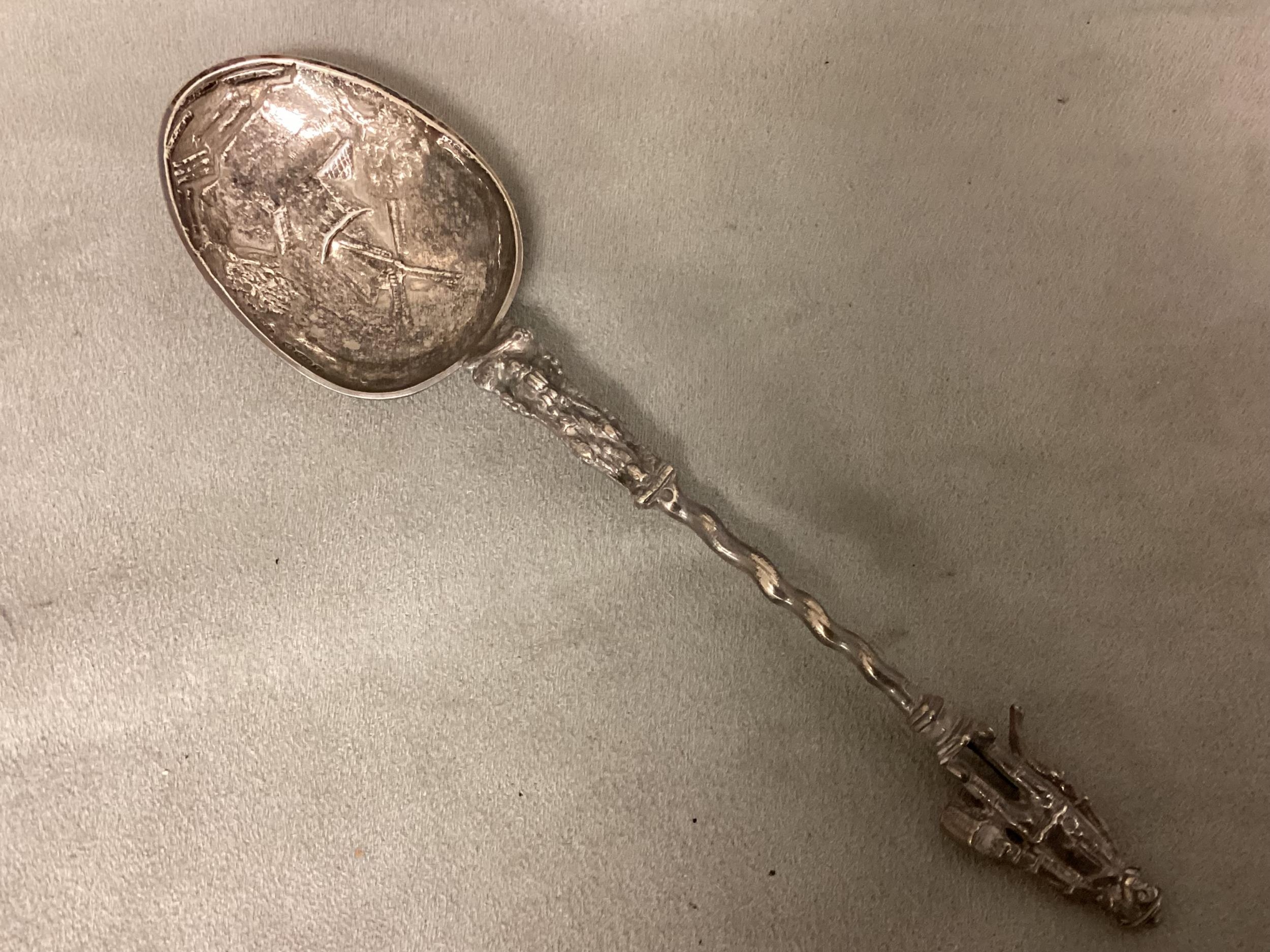 A Dutch silver apostle style spoon together with two sets of 6 Sterling silver coffee spoons, 175g - Image 4 of 6