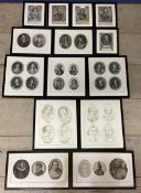 Quantity of framed C19th & C20th portrait prints and pencil sketches of historical figures from