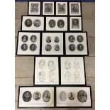 Quantity of framed C19th & C20th portrait prints and pencil sketches of historical figures from
