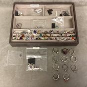 A large collection of mainly sterling silver and gem/paste set jewellery. 40+ rings , pendants