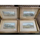 A set of four framed and colloured watercolours of foxhunting scenes, signed lower left, some