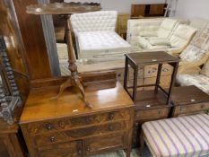8 items: Pair of modern reproduction bedside tables, two door side cupboard and another side wash