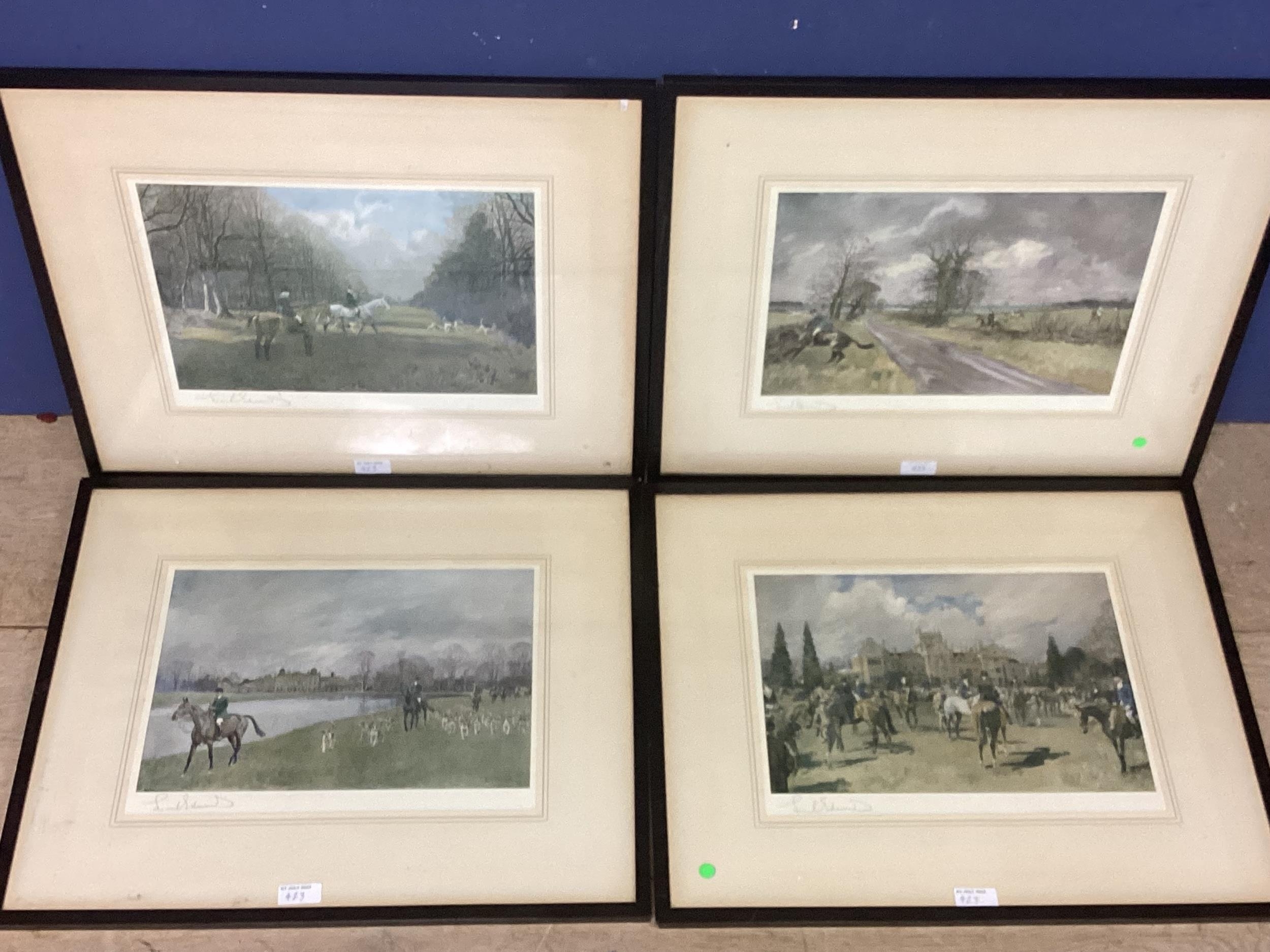 Four prints of hunting scenes, signed lower left, pencil Lionel Edwards, of the Beaufort Hunt, in