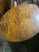 Pair of demi lune style mahogany side tables, one without staining to front, which fits together for