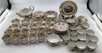 A Coalport part tea and coffee service circa 1825 polychrome printed with gilt floral borders