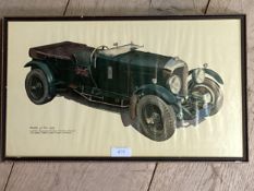 A pair of classic car prints, Lagonda and Bentley, and a quantity of other general pictures and