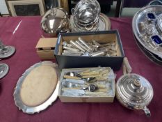 A collection of silver plated ware to include a kings pattern cutlery service.