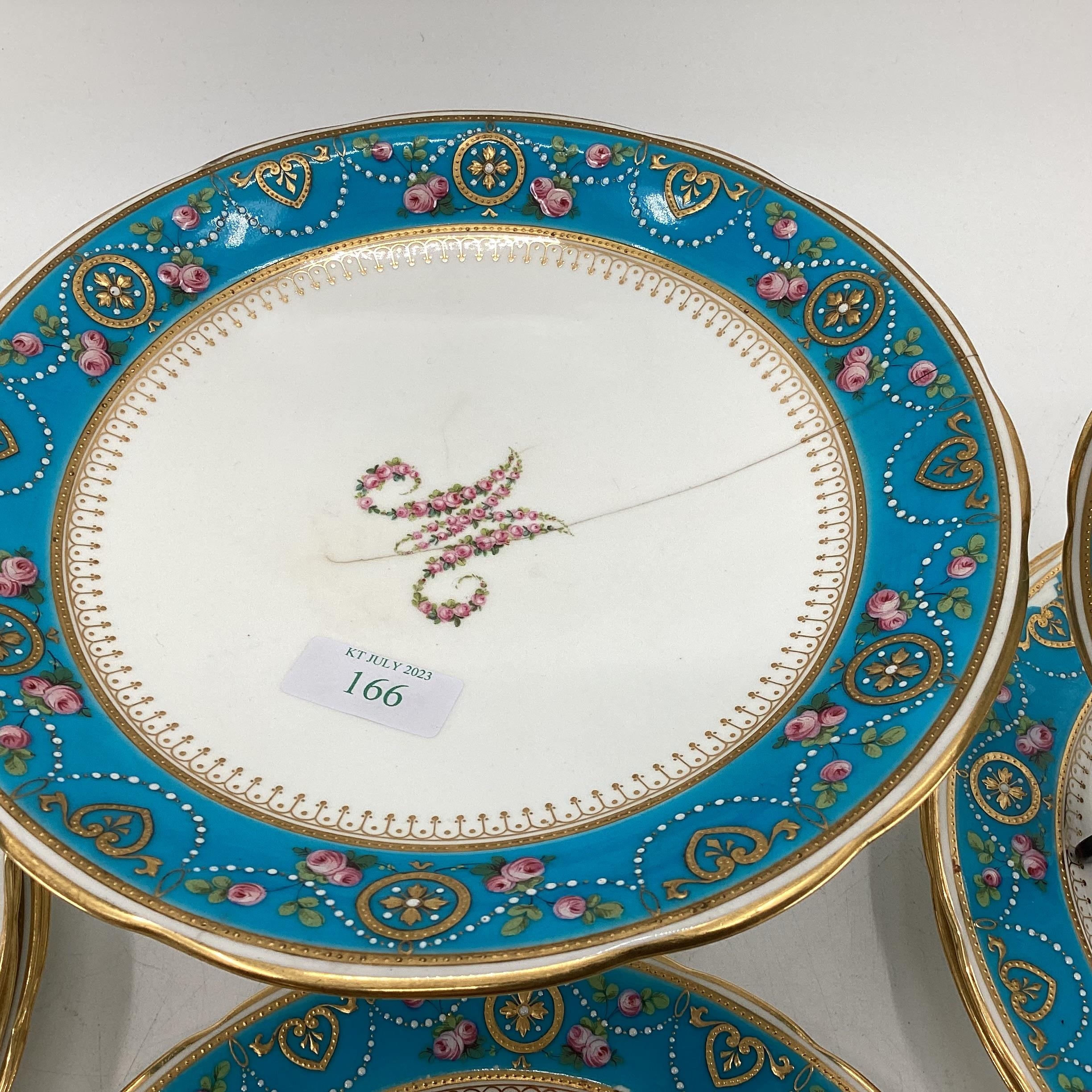 A Minton jewel ware part dining service, Taza(AF) and twelve plates. Retailed by Thomas Goode and Co - Image 8 of 11