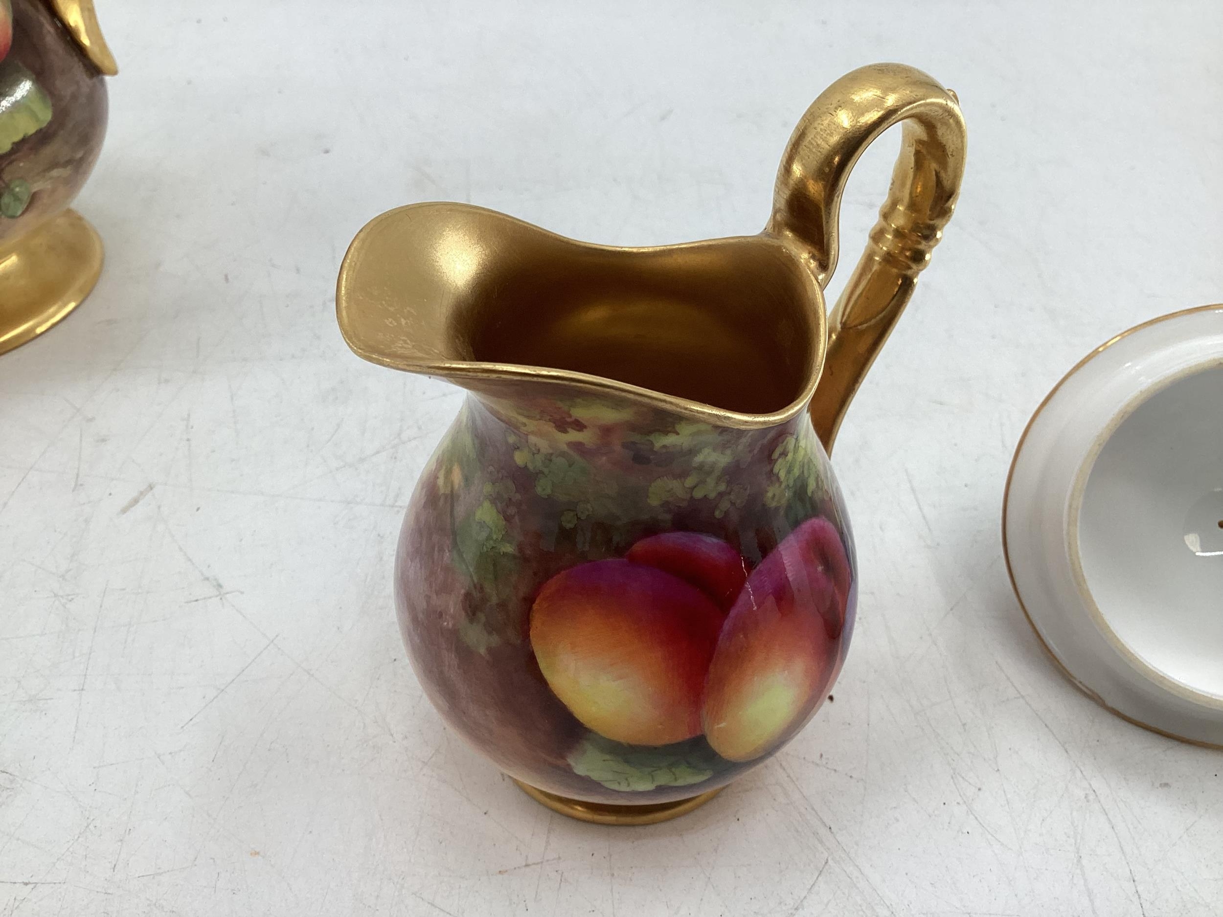 A Royal Worcester part Coffee Service, painted fruits and fauna, to include milk jug, Coffee Pot, - Image 10 of 26