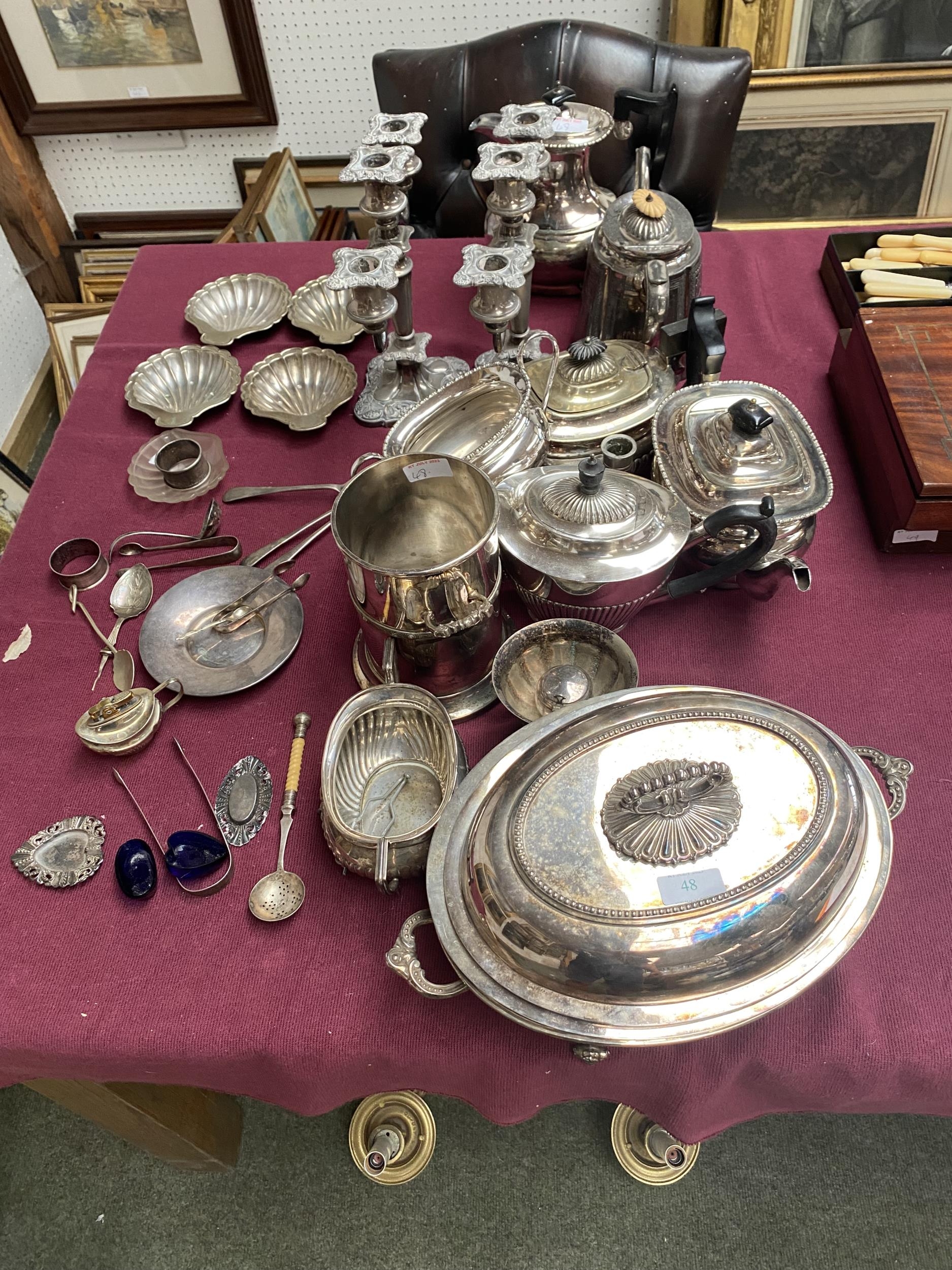 A collection of electroplated wares, wine cooler , candelabra etc together with sterling silver - Image 2 of 6