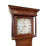 A C19th long case clock, in mahogany case, white enamel face, Roman numeral markers and gilt