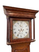 A C19th long case clock, in mahogany case, white enamel face, Roman numeral markers and gilt