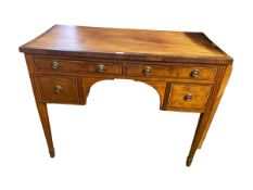 A mahogany and line inlaid knee whole side table/dressing table flanked by 4 drawers 104cm W x 50.