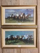 Pair of modern Munnings style prints, in glazed gilt frame , 9 cm x 29c,m