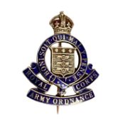 A 9ct gold enamel sweetheart brooch. Royal Army Ordinance Corp. 7.0g.