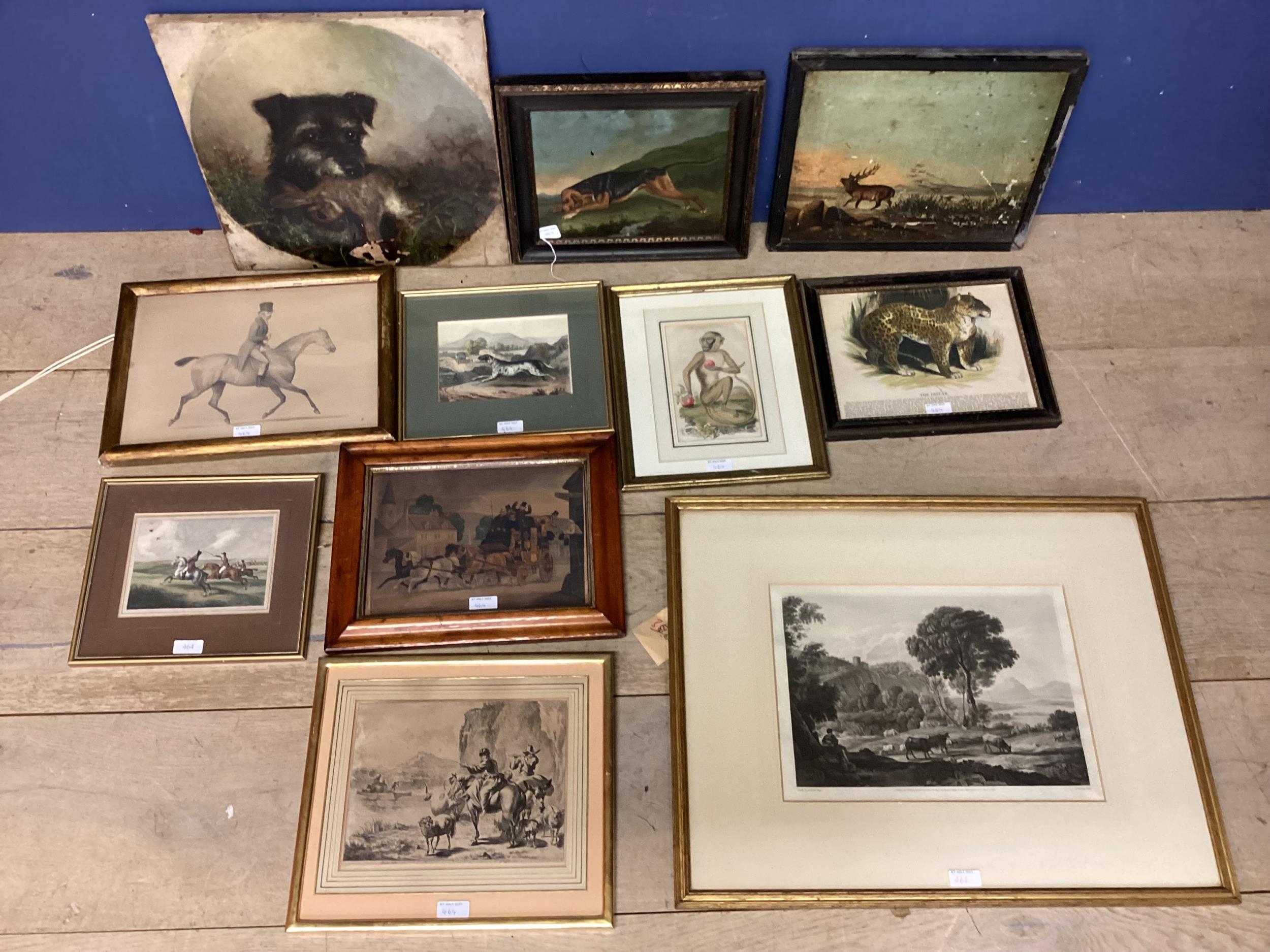 Quantity of various framed and glazed pictures, of animals, hunting, dog portrait, etc, see images