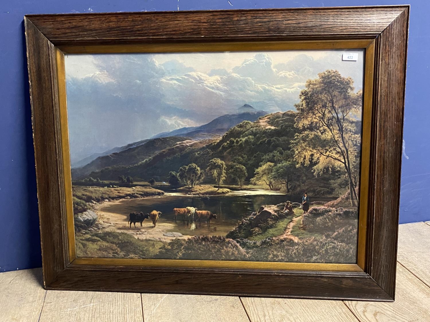 Framed & glazed print of a Highland Scene, 54 x 73cm, frame loose from picture