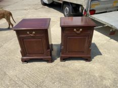 Pair of modern mahogany bedside tables with drawer and cupboard 56cmW x 50cm D x 71cm H
