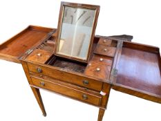 A Regency mahogany and line inlaid gentleman's fold out wash stand the two top doors opening to