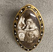 An unmarked yellow metal memorial ring Navette shaped plaque . Inscription verso John Gray Ob 26
