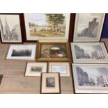 Collection of decorative pictures and prints, to include etching prints of London Scenes, etc