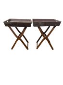 Pair of modern leather Butlers trays folding stands