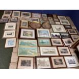 Quantity of many small framed and glazed decorative pictures and prints, many of architectural,