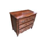 A small Continental oak chest of 3 long drawers, 88cmW x 50D x 80cmH and a mahogany chest of 3