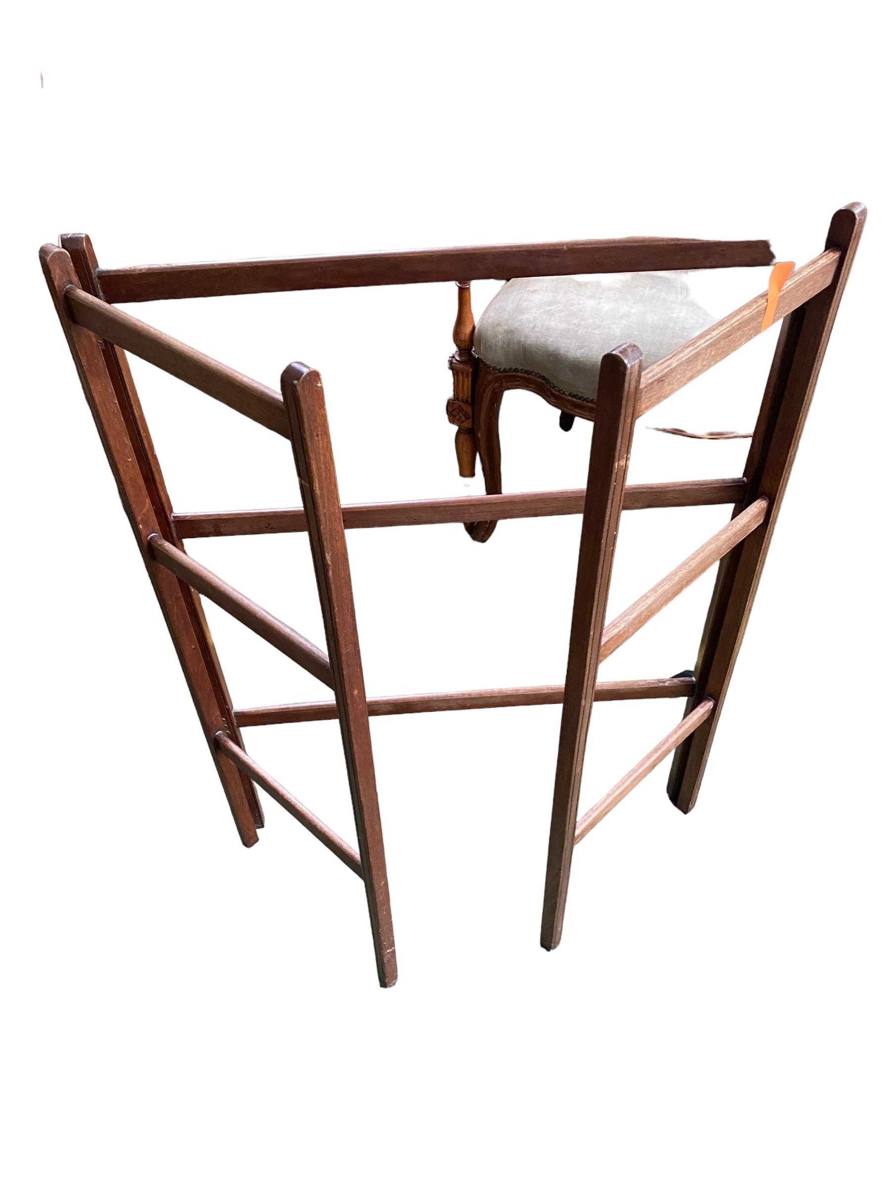 A quantity of furniture to include wooden folding towel rails, a small wooden stick stand, three - Image 6 of 7