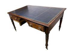 A good mahogany library desk (two sided) with knee hole flanked by two drawers to each side, and