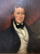 C19th Oil on canvas half portrait of a gentleman , in carved gilt frame (some losses), 74cm x 60cm,