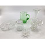 A Collection of moulded glassware to include a ribbon uranium glass lemonade jug and other items,A