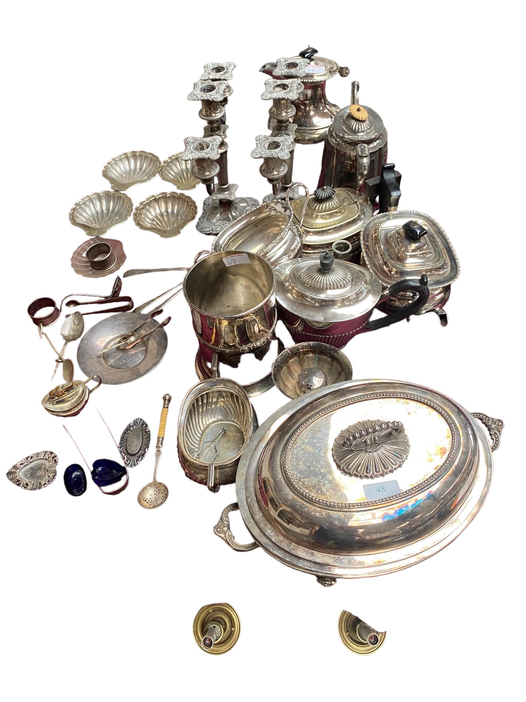 A collection of electroplated wares, wine cooler , candelabra etc together with sterling silver