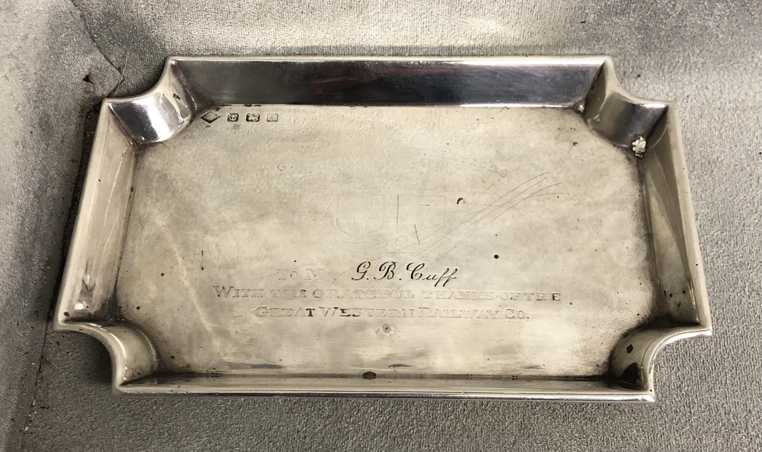 A small commemorative sterling silver tray with inscription to Mr BB Cuff General strike May 1926. - Image 2 of 6