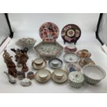 A collection of mixed mainly 19th century ceramic items to include a famille rose planter base, a