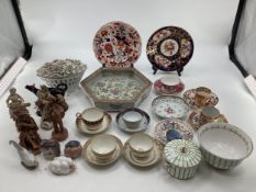 A collection of mixed mainly 19th century ceramic items to include a famille rose planter base, a