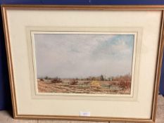 BRIAN FENSOME, watercolour on paper, "Eltisley", Cambridgeshire, Over the Stubble, label verso,