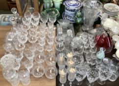 A large collection of 20th century glassware decanters , vases etc.