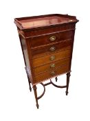 An Edwardian Mahogany and satinwood inlaid music chest, 5 graduated drop front drawers on square