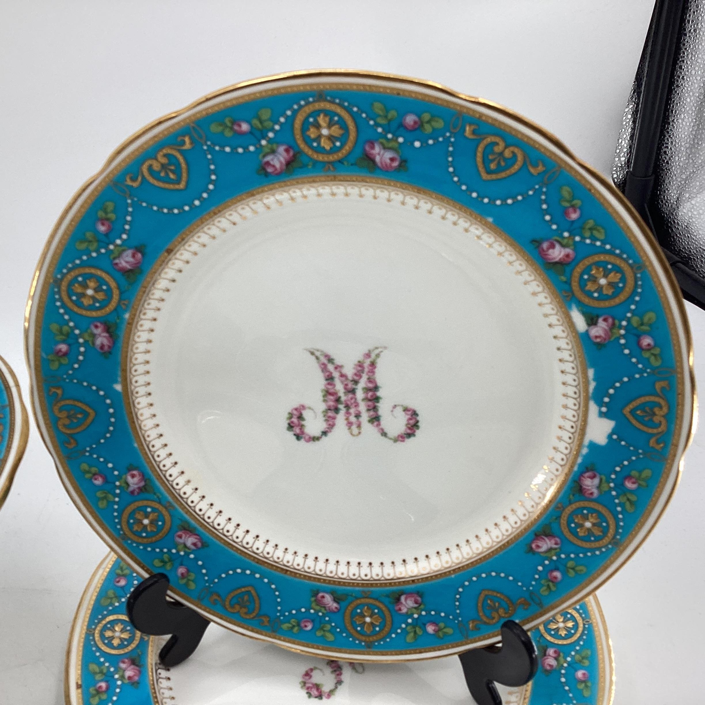 A Minton jewel ware part dining service, Taza(AF) and twelve plates. Retailed by Thomas Goode and Co - Image 6 of 11