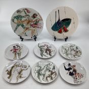 A set of mid 20th century ceramics in the manner of Picasso marked to base ET 6886 E&S,
