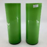 A pair of mid century green art glass cylinder vases. 34cm(h)