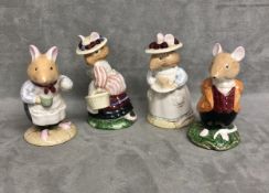 Four Royal Doulton Figurines Mr Apple, Lord Woodmouse, Mrs Apple, Lady Woodmouse.