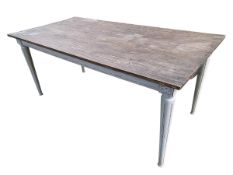 A French style Grey and blue kitchen table with reeded tapered legs (which unscrew),180cmL x 90cm
